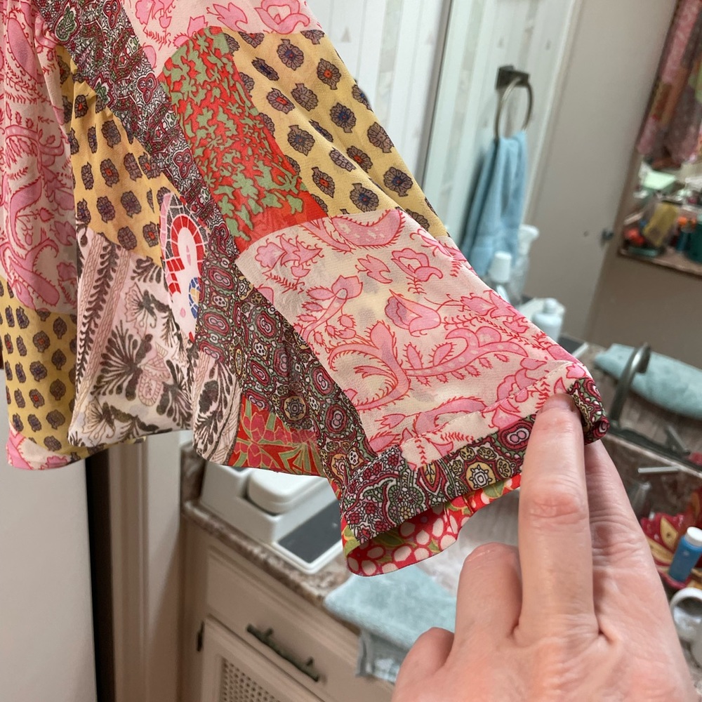 Patchwork Button Down Oversized Boho Blouse - image 4